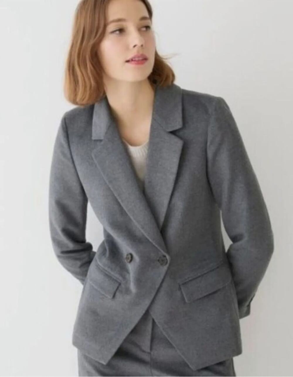 J. CREW NWOT Devon Gray Drapey Flannel Double-Breasted Blazer Jacket // 2